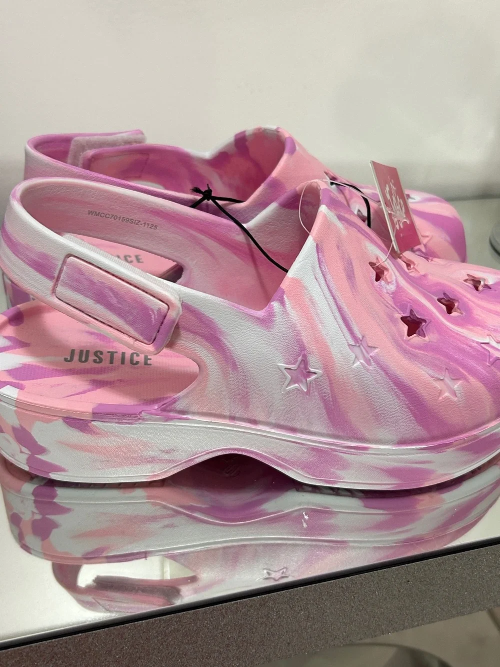 Justice Girls Clogs Size 13 Pink Purple Marble Star Cutout NWT